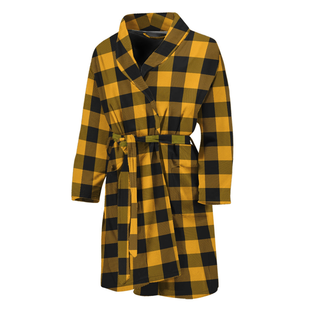 Fire Yellow Buffalo Check Pattern Print Men's Bathrobe