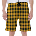 Fire Yellow Buffalo Check Pattern Print Men's Beach Shorts