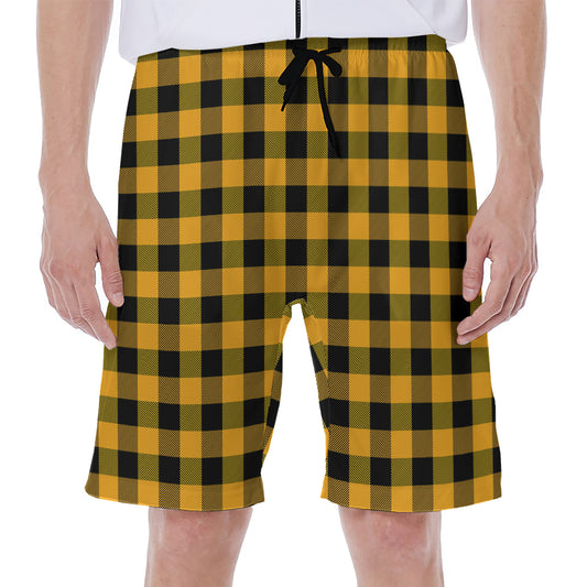 Fire Yellow Buffalo Check Pattern Print Men's Beach Shorts