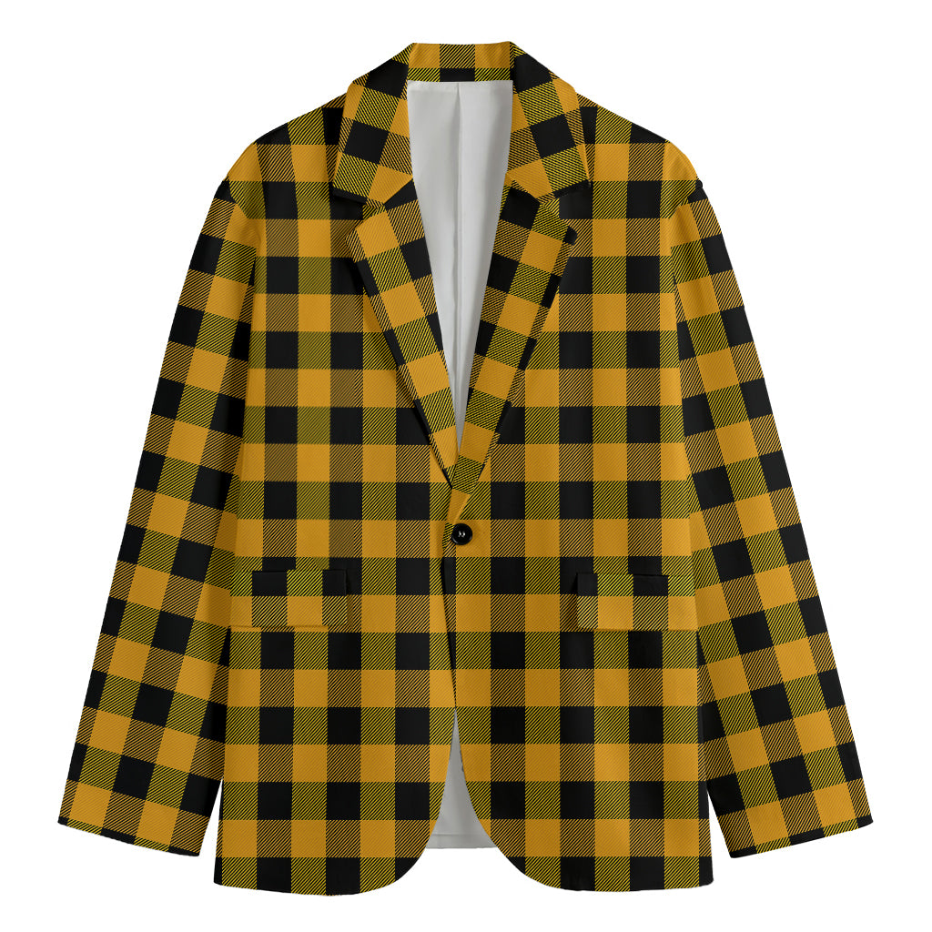 Fire Yellow Buffalo Check Pattern Print Men's Blazer