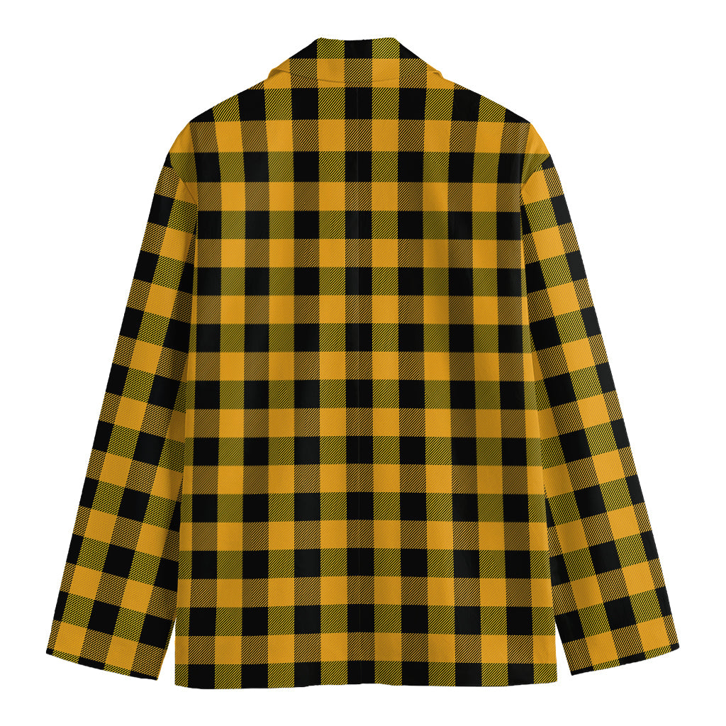 Fire Yellow Buffalo Check Pattern Print Men's Blazer