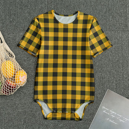 Fire Yellow Buffalo Check Pattern Print Men's Bodysuit