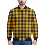 Fire Yellow Buffalo Check Pattern Print Men's Bomber Jacket