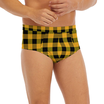 Fire Yellow Buffalo Check Pattern Print Men's Briefs