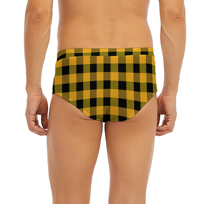 Fire Yellow Buffalo Check Pattern Print Men's Briefs