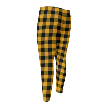 Fire Yellow Buffalo Check Pattern Print Men's Compression Pants