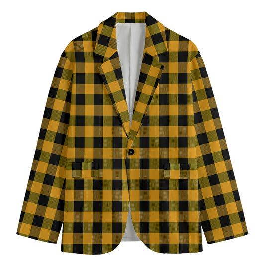 Fire Yellow Buffalo Check Pattern Print Men's Cotton Blazer