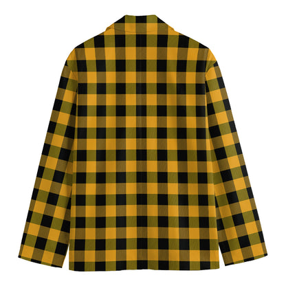 Fire Yellow Buffalo Check Pattern Print Men's Cotton Blazer
