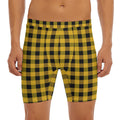 Fire Yellow Buffalo Check Pattern Print Men's Long Boxer Briefs