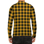 Fire Yellow Buffalo Check Pattern Print Men's Long Sleeve Rash Guard