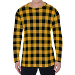 Fire Yellow Buffalo Check Pattern Print Men's Long Sleeve T-Shirt