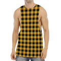 Fire Yellow Buffalo Check Pattern Print Men's Muscle Tank Top