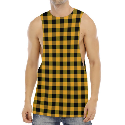Fire Yellow Buffalo Check Pattern Print Men's Muscle Tank Top