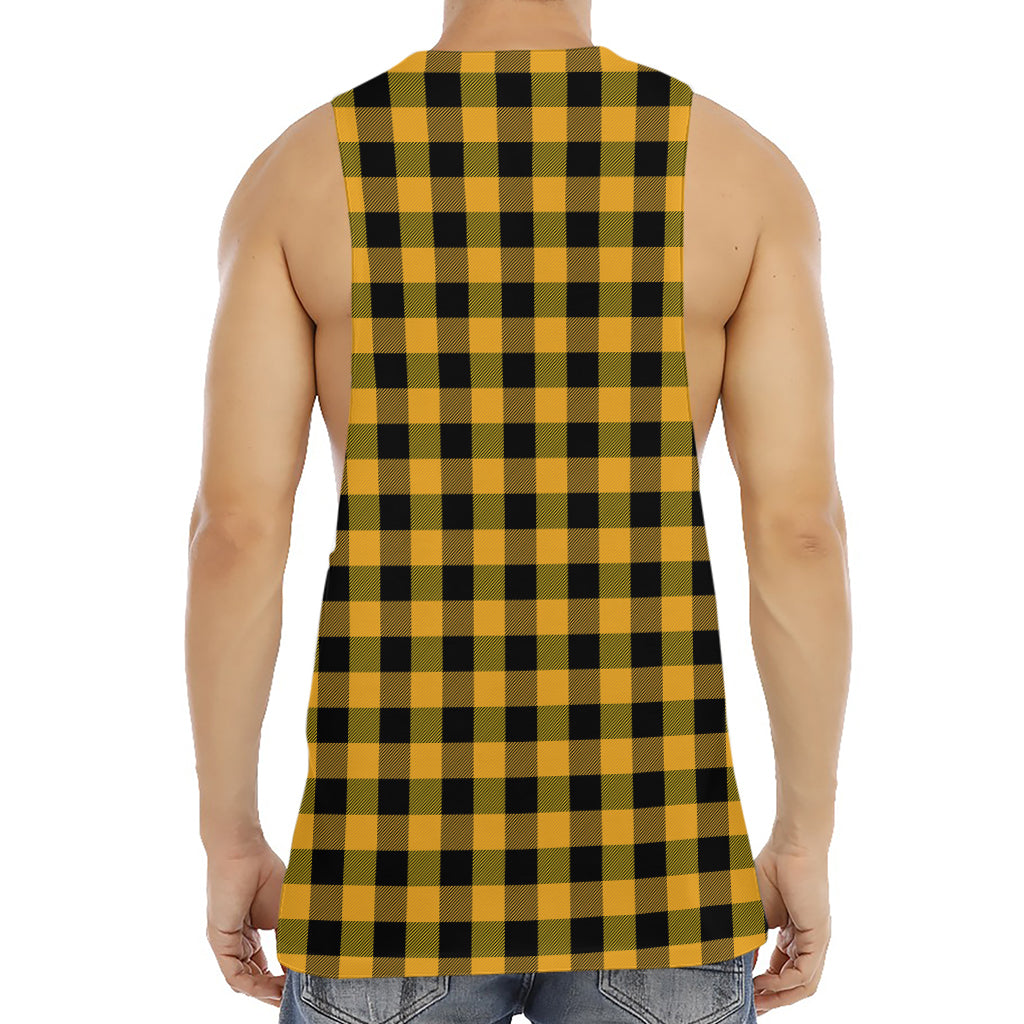 Fire Yellow Buffalo Check Pattern Print Men's Muscle Tank Top