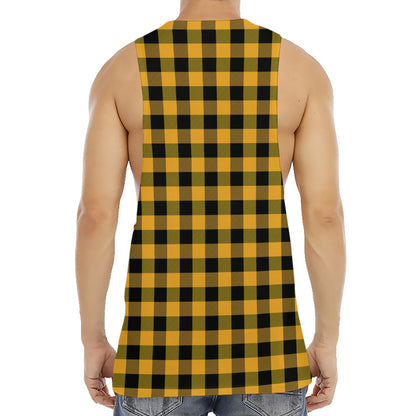 Fire Yellow Buffalo Check Pattern Print Men's Muscle Tank Top