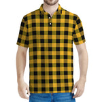 Fire Yellow Buffalo Check Pattern Print Men's Polo Shirt