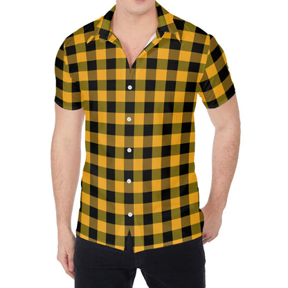 Fire Yellow Buffalo Check Pattern Print Men's Shirt