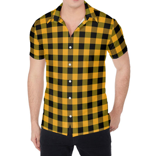 Fire Yellow Buffalo Check Pattern Print Men's Shirt