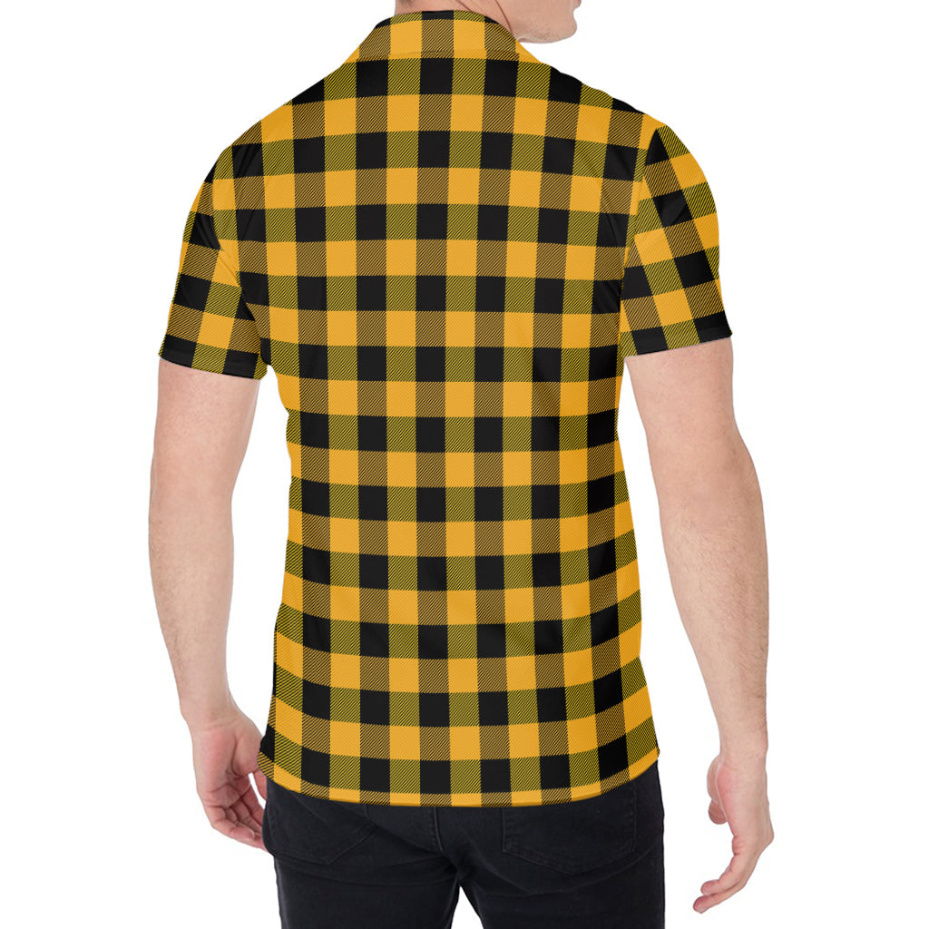 Fire Yellow Buffalo Check Pattern Print Men's Shirt