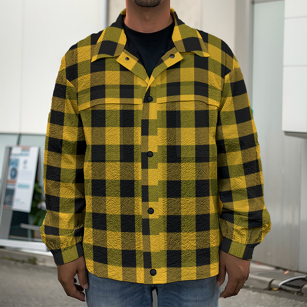 Fire Yellow Buffalo Check Pattern Print Men's Shirt Jacket
