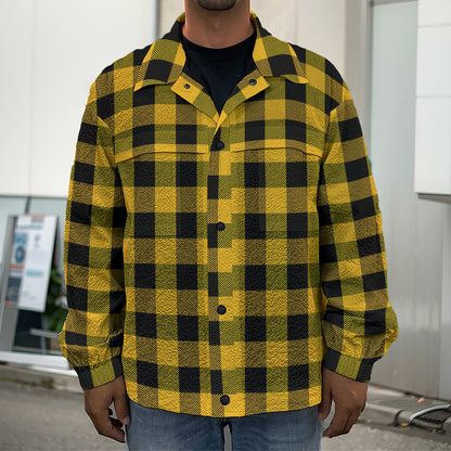 Fire Yellow Buffalo Check Pattern Print Men's Shirt Jacket