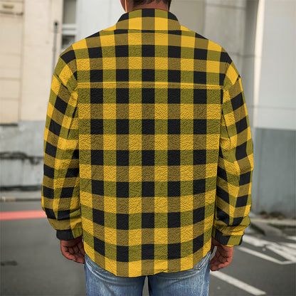 Fire Yellow Buffalo Check Pattern Print Men's Shirt Jacket