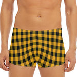 Fire Yellow Buffalo Check Pattern Print Men's Short Boxer Briefs