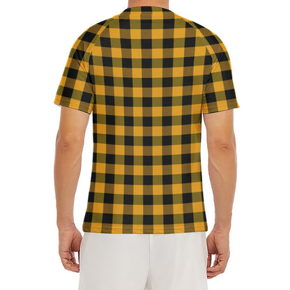 Fire Yellow Buffalo Check Pattern Print Men's Short Sleeve Rash Guard