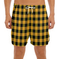 Fire Yellow Buffalo Check Pattern Print Men's Split Running Shorts