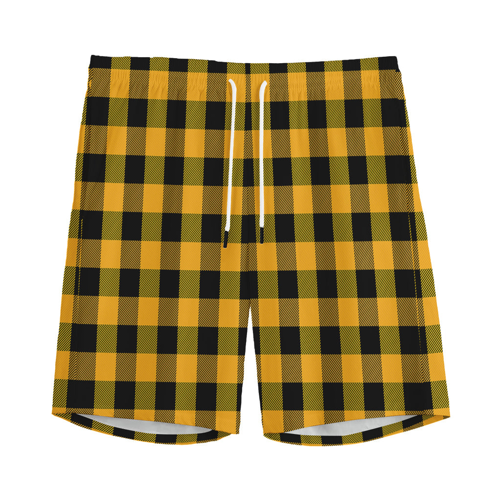 Fire Yellow Buffalo Check Pattern Print Men's Sports Shorts