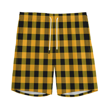 Fire Yellow Buffalo Check Pattern Print Men's Sports Shorts