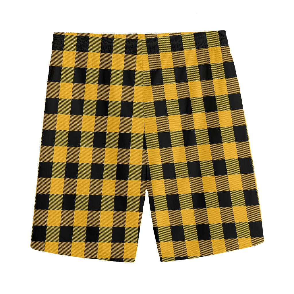 Fire Yellow Buffalo Check Pattern Print Men's Sports Shorts