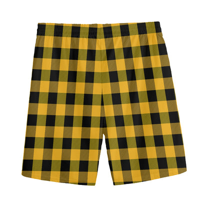 Fire Yellow Buffalo Check Pattern Print Men's Sports Shorts