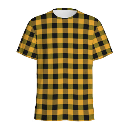 Fire Yellow Buffalo Check Pattern Print Men's Sports T-Shirt