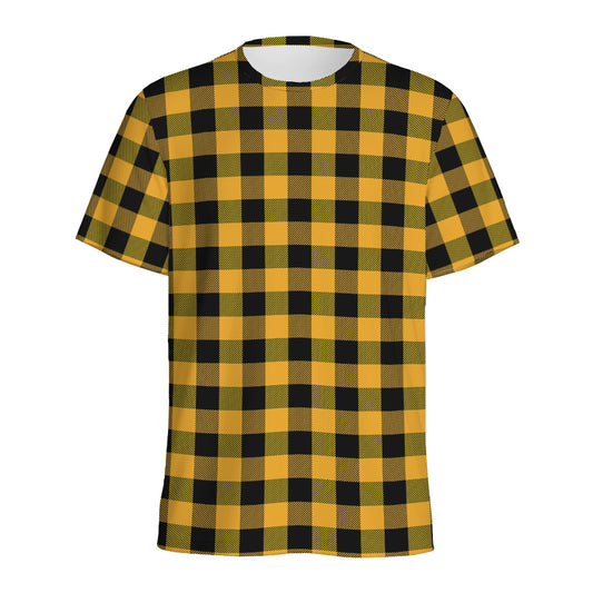 Fire Yellow Buffalo Check Pattern Print Men's Sports T-Shirt