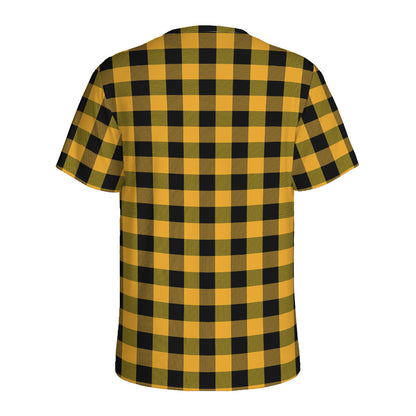 Fire Yellow Buffalo Check Pattern Print Men's Sports T-Shirt