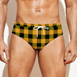 Fire Yellow Buffalo Check Pattern Print Men's Swim Briefs