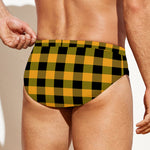 Fire Yellow Buffalo Check Pattern Print Men's Swim Briefs