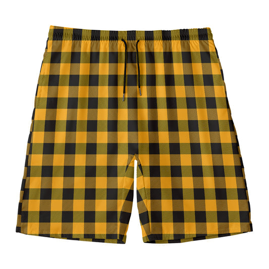 Fire Yellow Buffalo Check Pattern Print Men's Swim Trunks