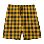 Fire Yellow Buffalo Check Pattern Print Men's Swim Trunks