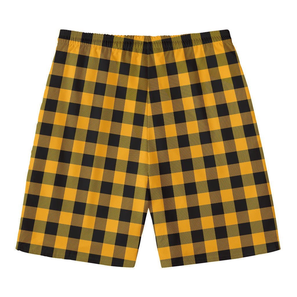 Fire Yellow Buffalo Check Pattern Print Men's Swim Trunks