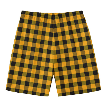 Fire Yellow Buffalo Check Pattern Print Men's Swim Trunks