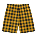 Fire Yellow Buffalo Check Pattern Print Men's Swim Trunks