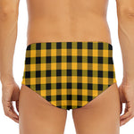 Fire Yellow Buffalo Check Pattern Print Men's Triangle Swim Briefs