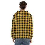 Fire Yellow Buffalo Check Pattern Print Men's Velvet Pullover Hoodie