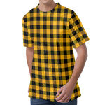 Fire Yellow Buffalo Check Pattern Print Men's Velvet T-Shirt