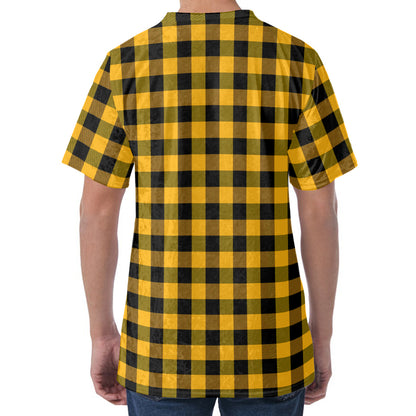 Fire Yellow Buffalo Check Pattern Print Men's Velvet T-Shirt