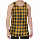 Fire Yellow Buffalo Check Pattern Print Men's Velvet Tank Top
