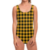 Fire Yellow Buffalo Check Pattern Print One Piece Swimsuit