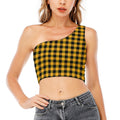 Fire Yellow Buffalo Check Pattern Print One Shoulder Crop Top